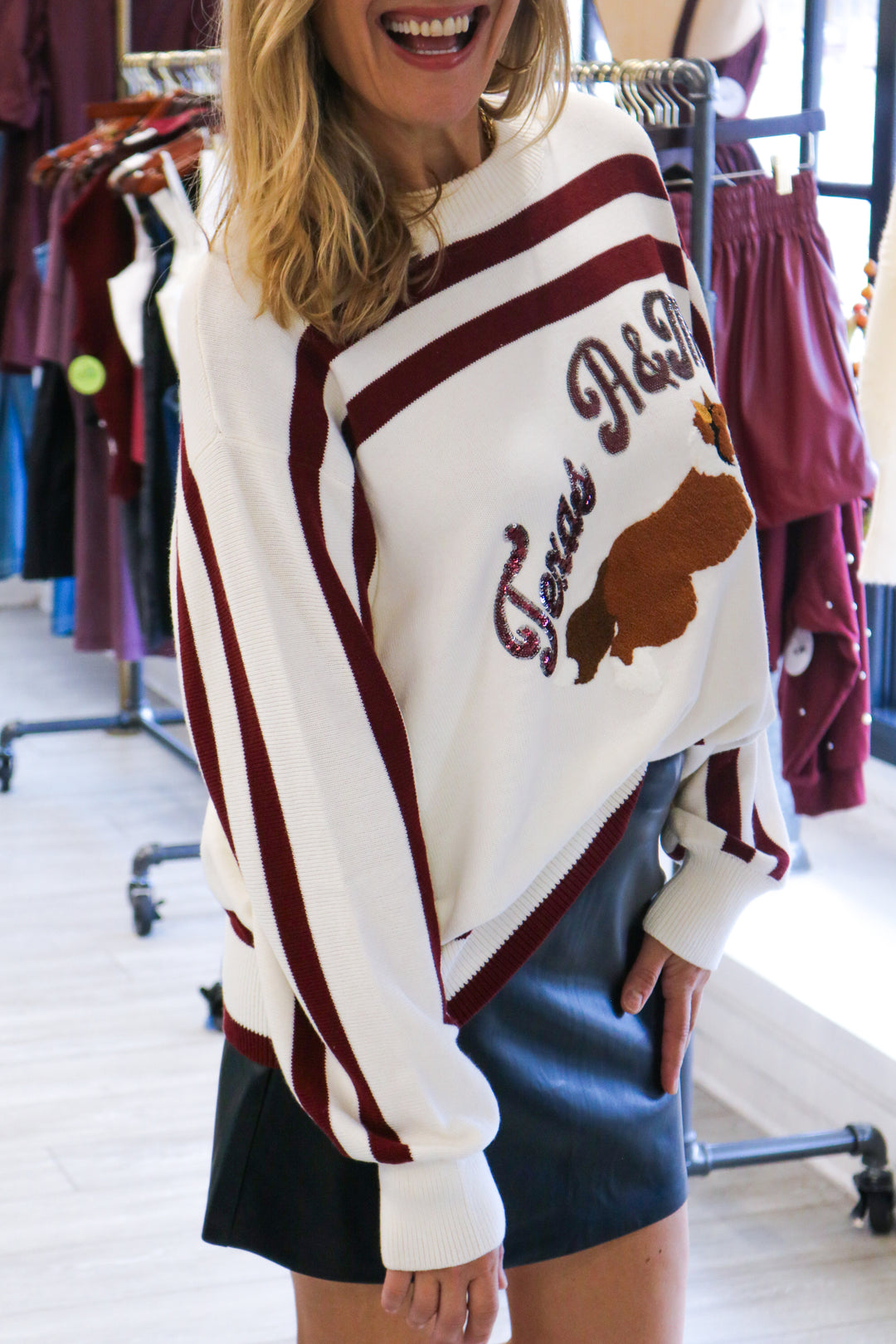 Maroon & White Stripe Collie Dog Sweater