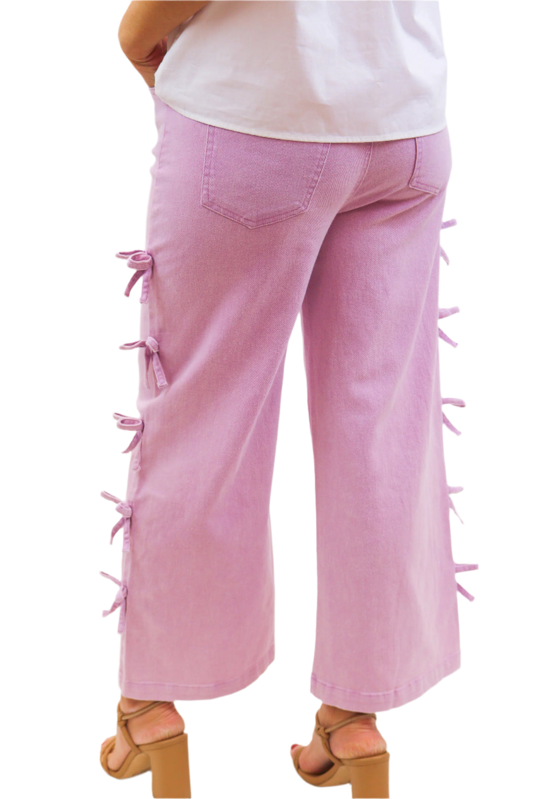 Top To Bottom Bow Detail Wide Leg Jeans, Lavender