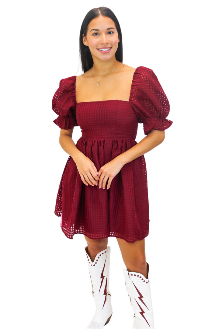 Faye Babydoll Mini Dress, Maroon