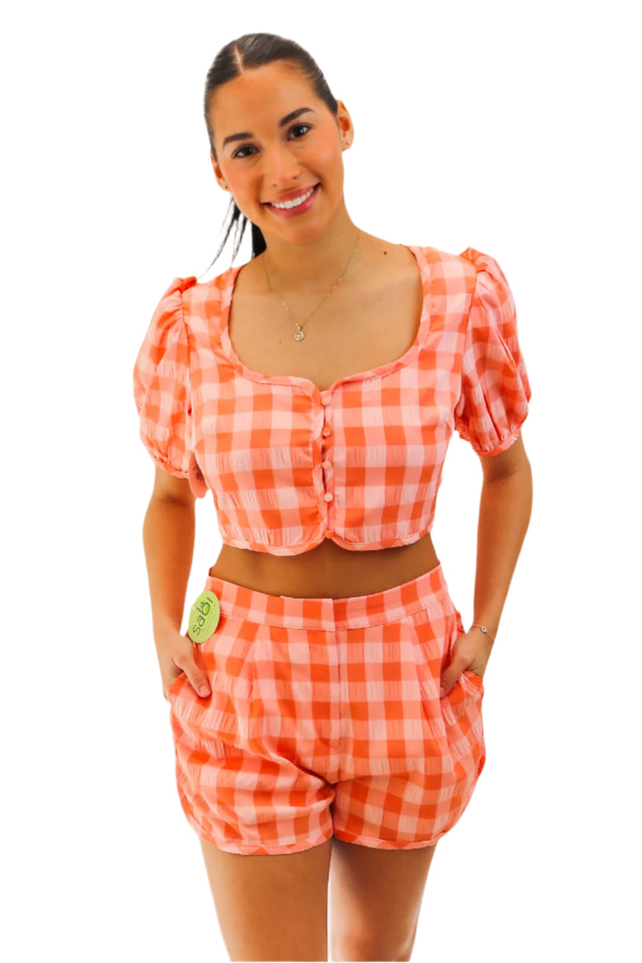 Just Peachy Gingham Top