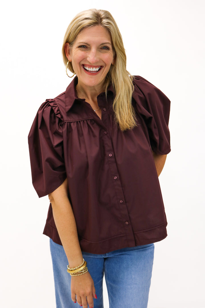 One For The Books Collared Top, Merlot