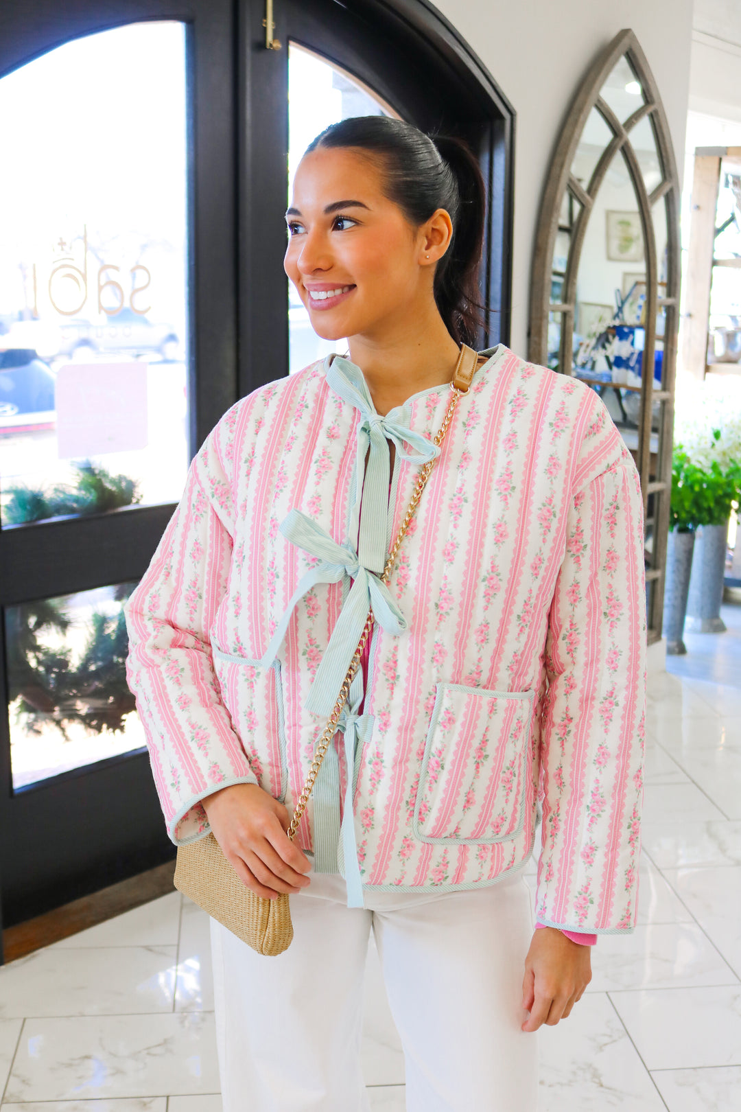 Eleanor Quilted Jacket, Pink Floral