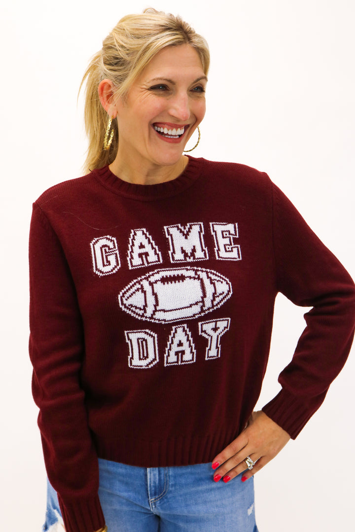 Block Letter Game Day Maroon Sweater