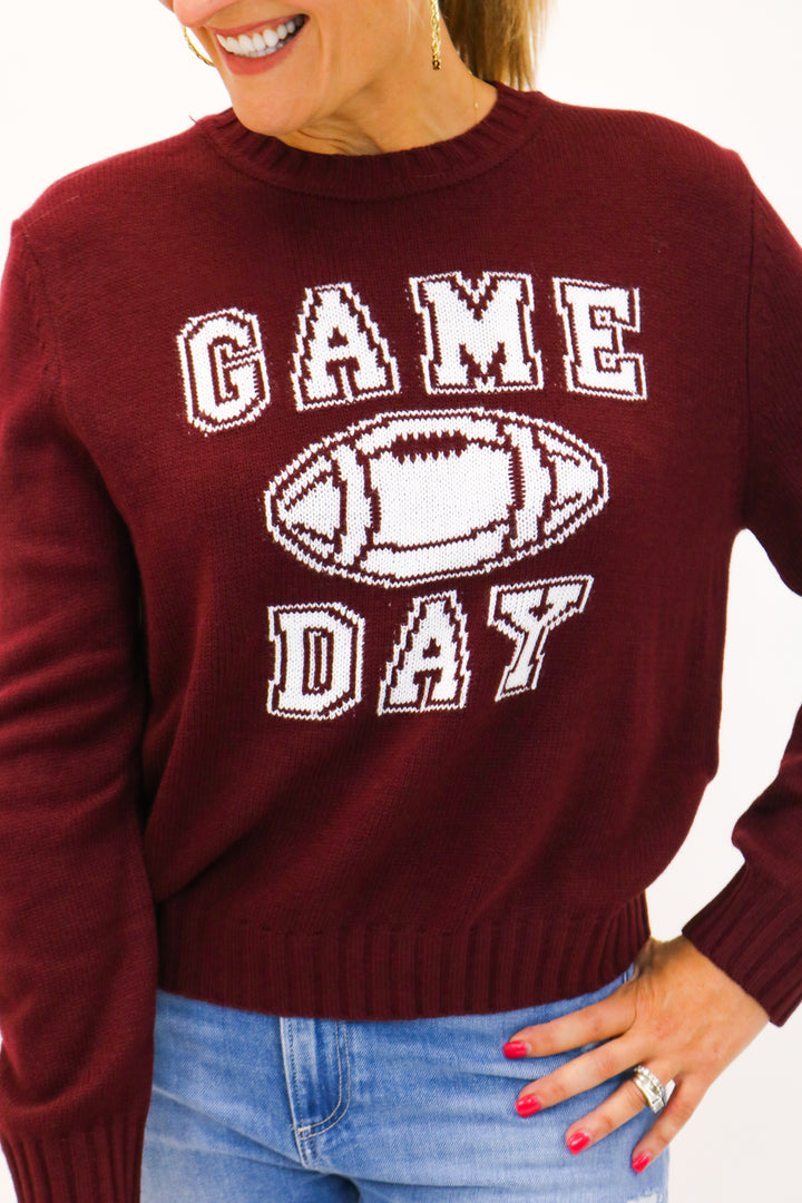 Block Letter Game Day Maroon Sweater