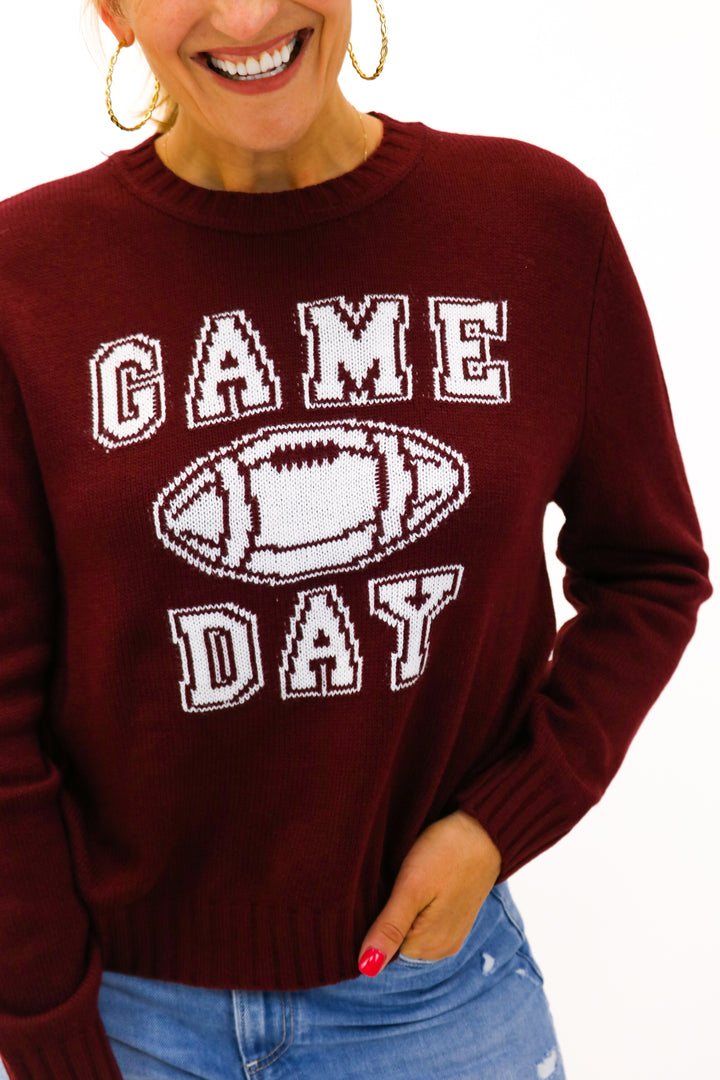 Block Letter Game Day Maroon Sweater