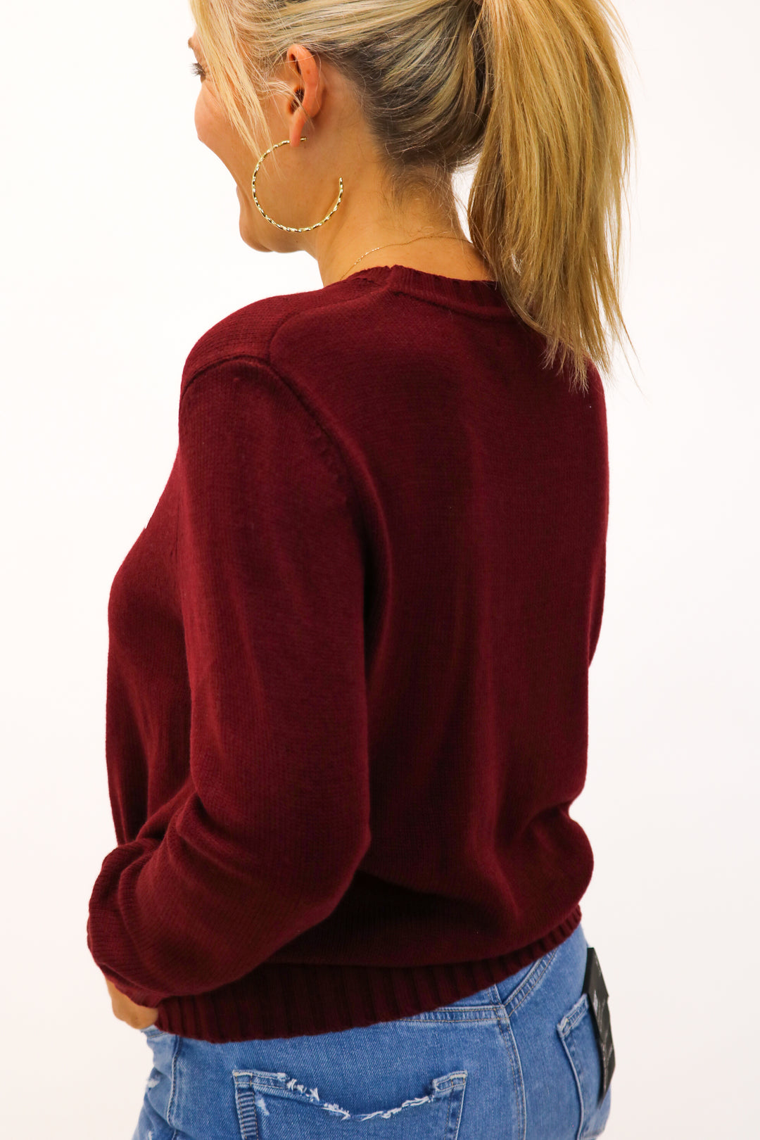 Block Letter Game Day Maroon Sweater