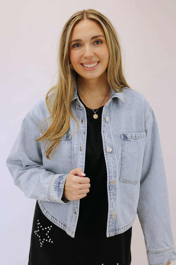 Cropped Denim Jacket, Sun Bleached Indigo