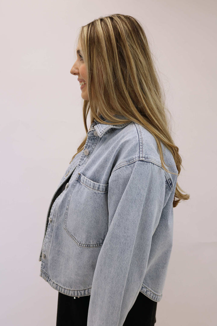 Cropped Denim Jacket, Sun Bleached Indigo