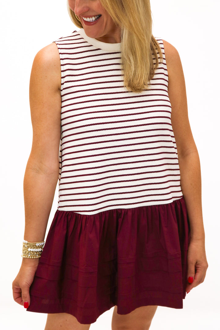 Boys Are Back Striped Knit Dress, Maroon