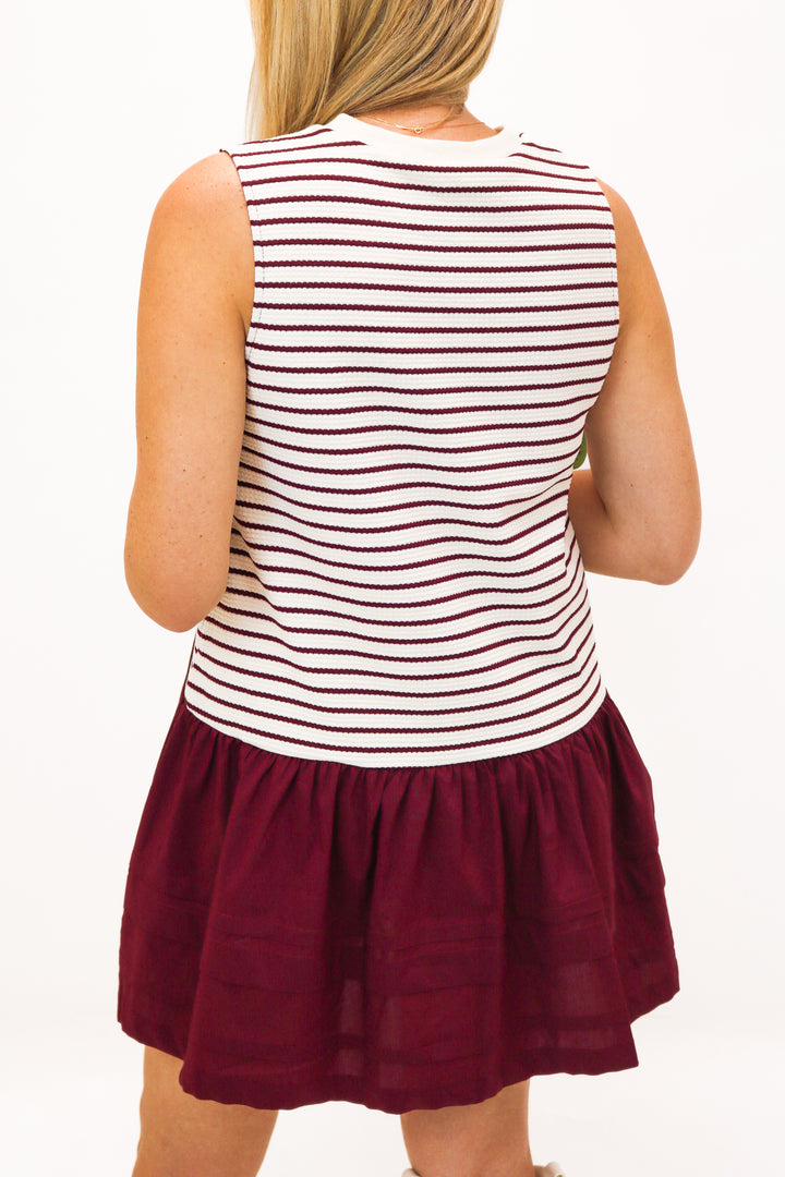 Boys Are Back Striped Knit Dress, Maroon