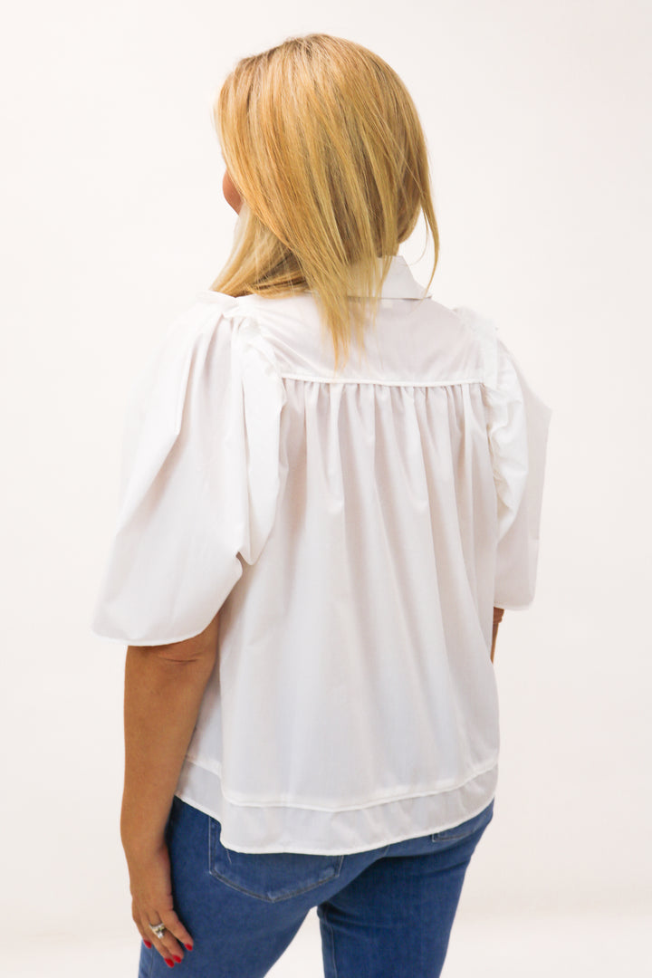 One For The Books Collared Top, White