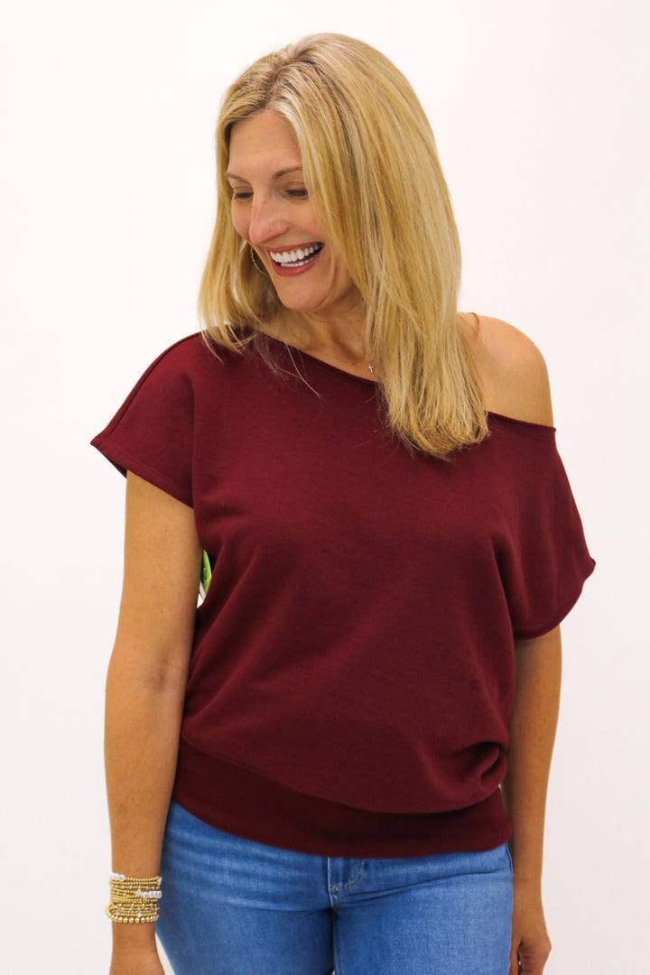 Sarah Off The Shoulder Top, Maroon