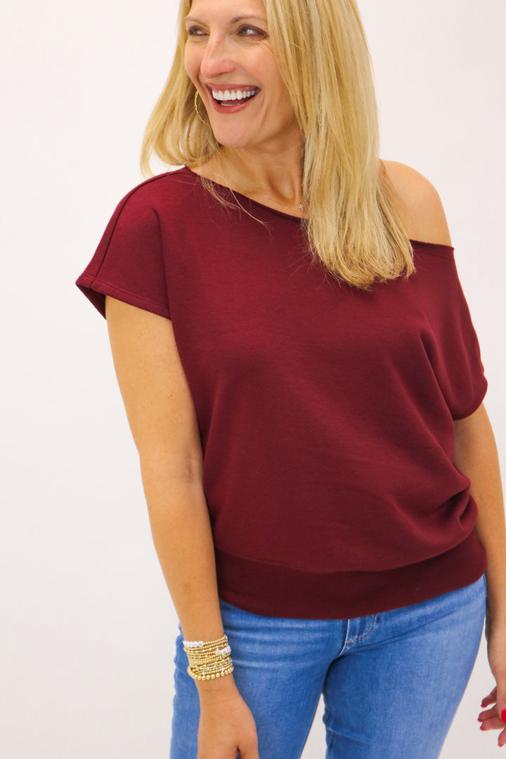 Sarah Off The Shoulder Top, Maroon