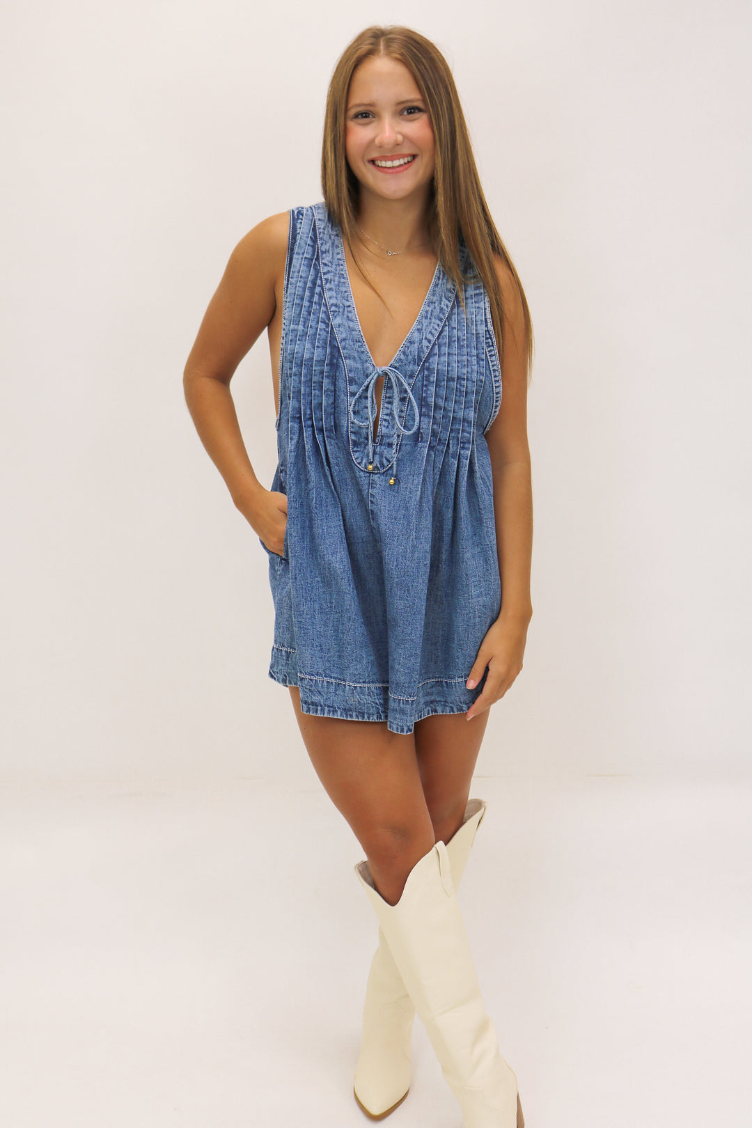 Webster Romper, Falling Rain Wash