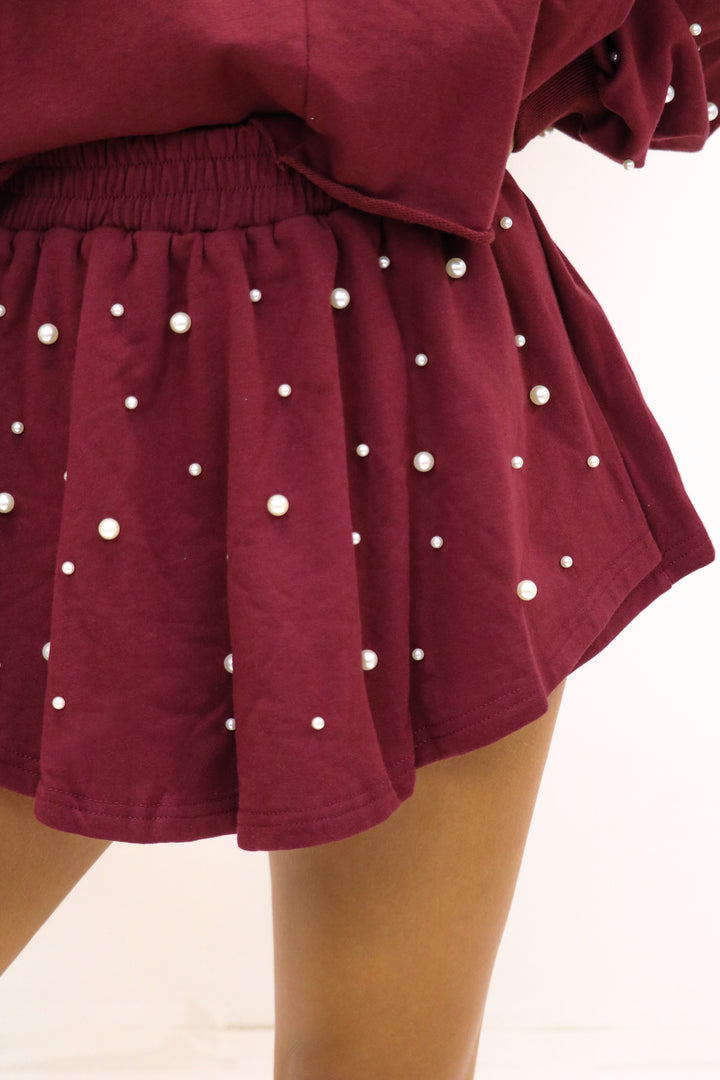 Pretty In Pearls Shorts, Maroon