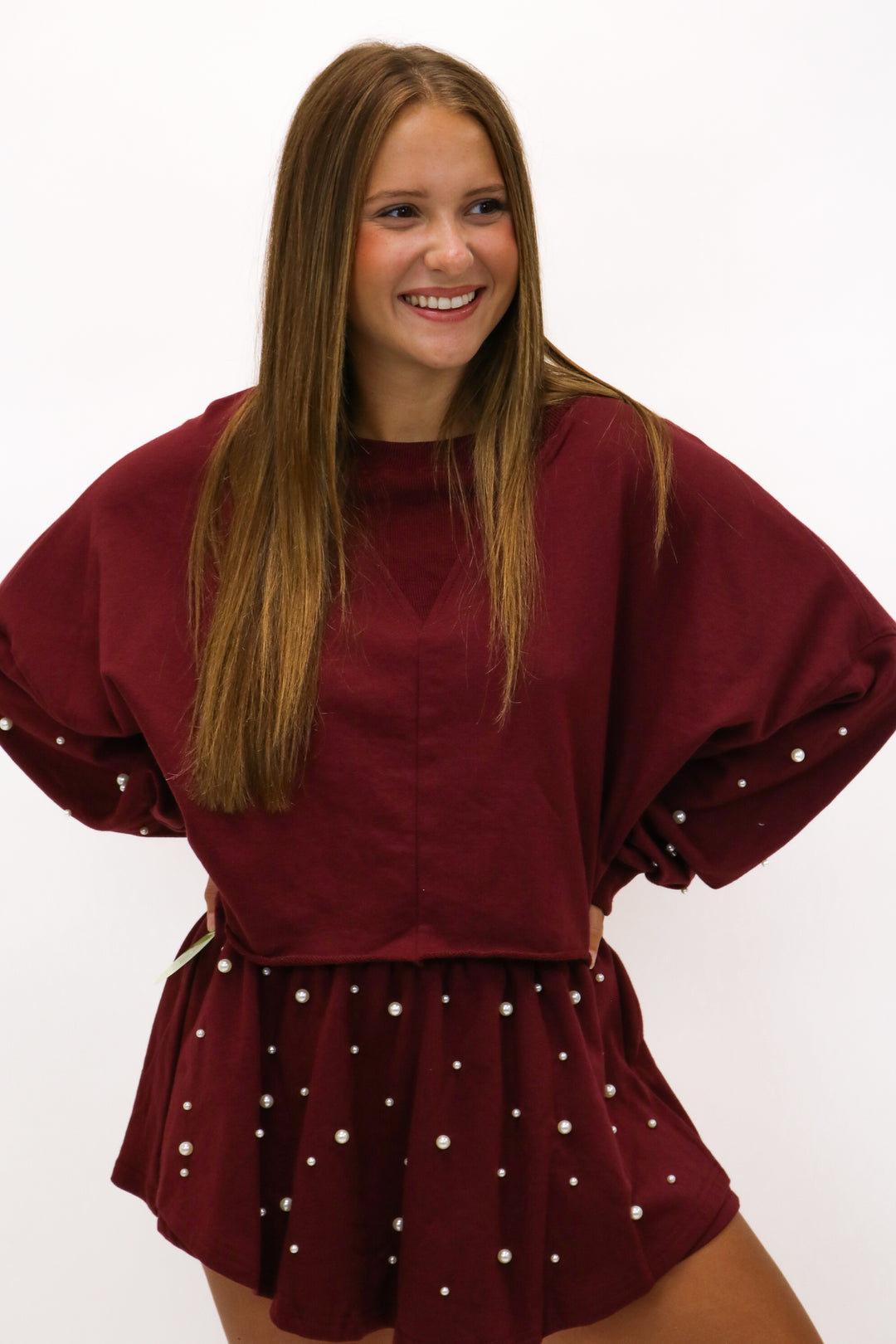 Pretty In Pearls Shorts, Maroon