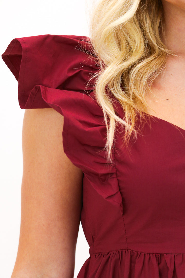 High Tide Ruffle Sleeve Dress, Maroon