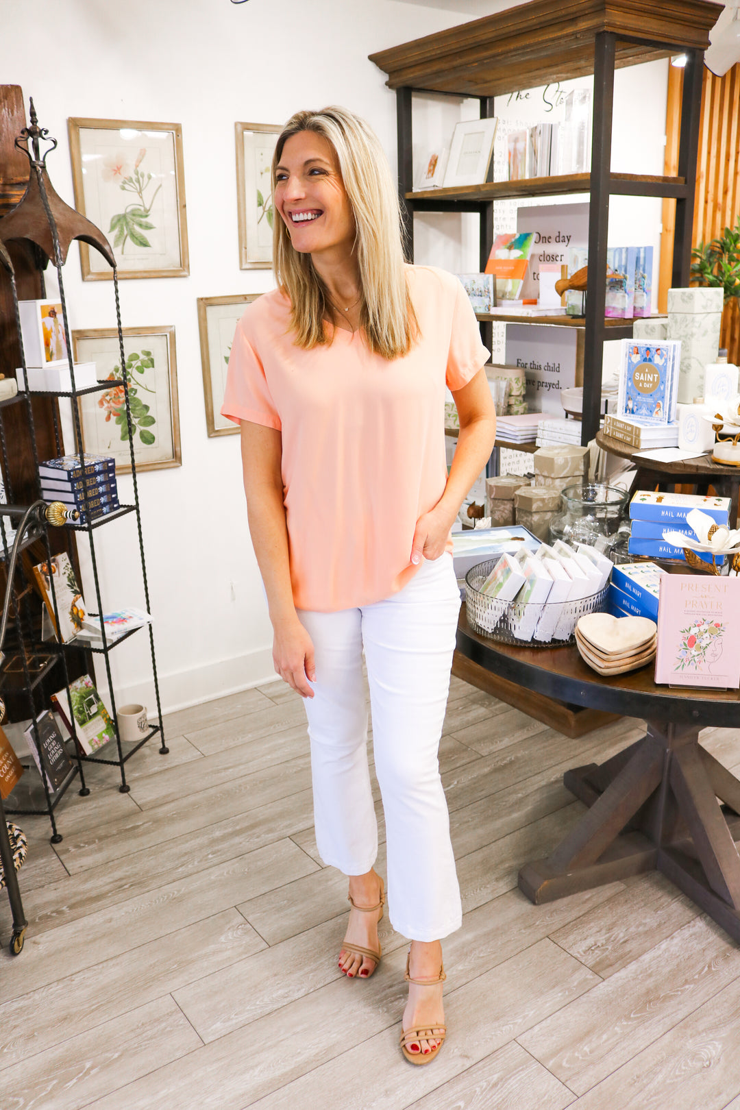 V-Neck Tee, Sunset Coral