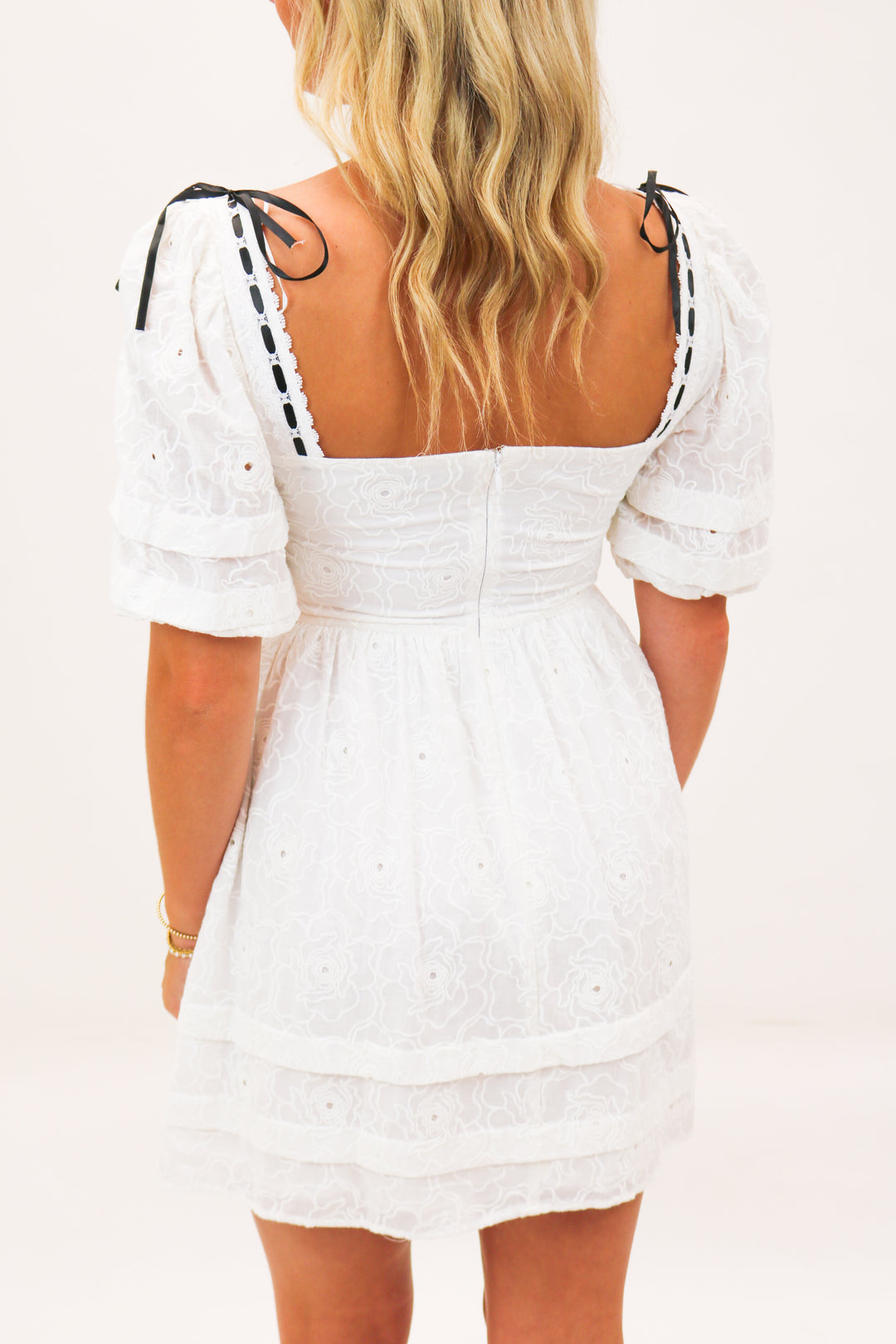 Irresistible Charm Puff Sleeve Lace Dress, White