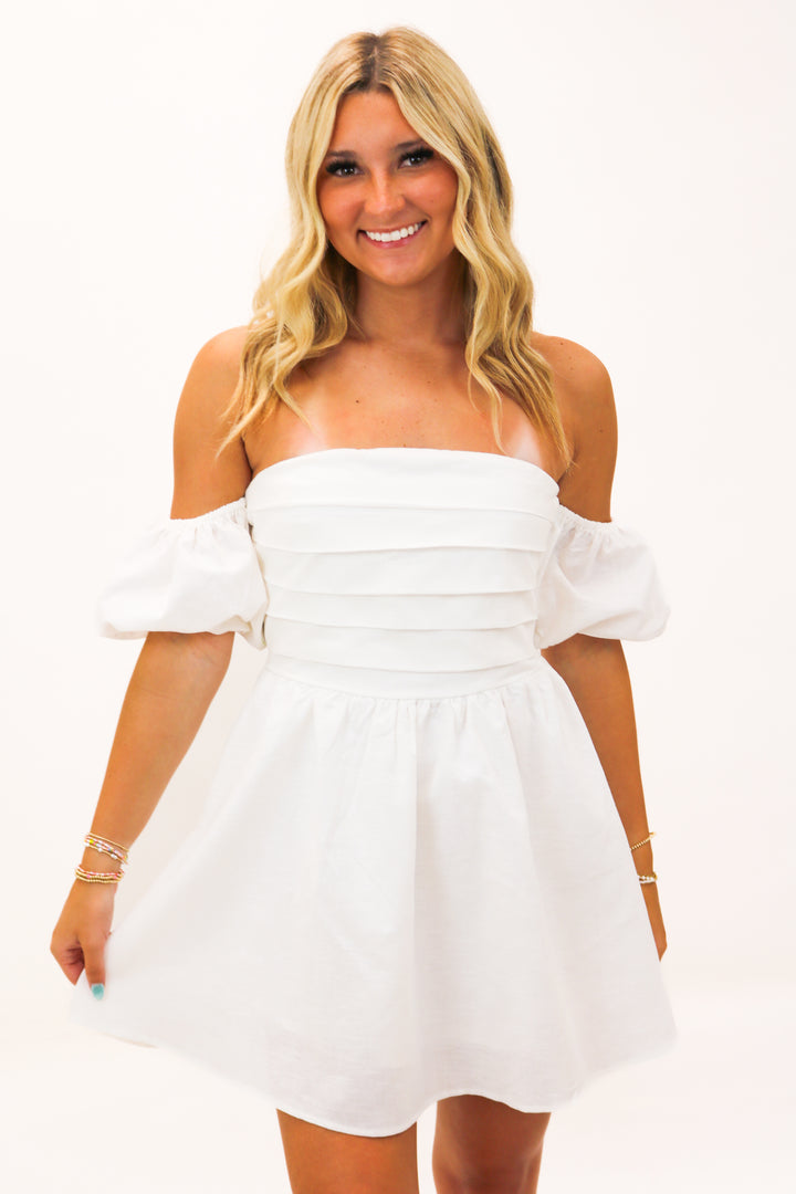 Simplistic Chic Off The Shoulder Mini Dress, White