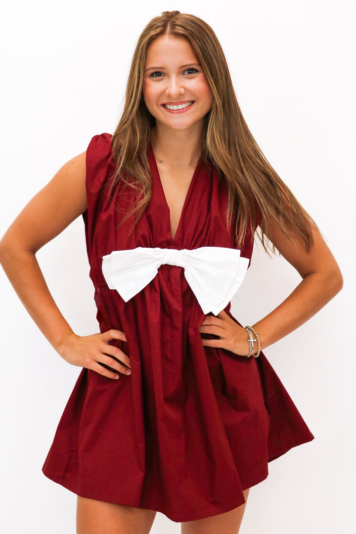 Hear Me Out Bow Romper, Maroon