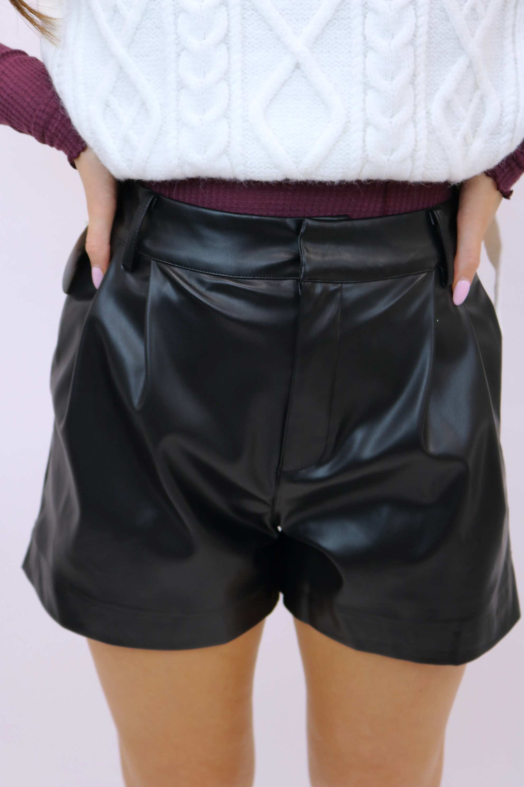 Here For The Party Faux Leather Shorts, Black