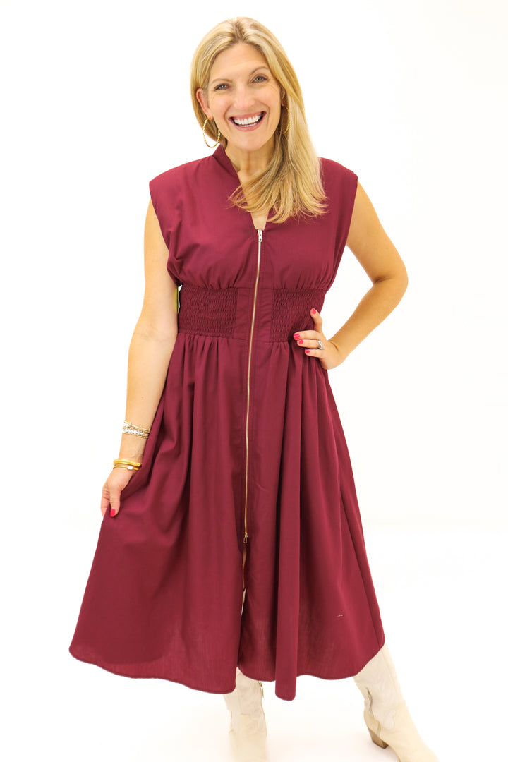 In Charge Zip Front Dress, Maroon