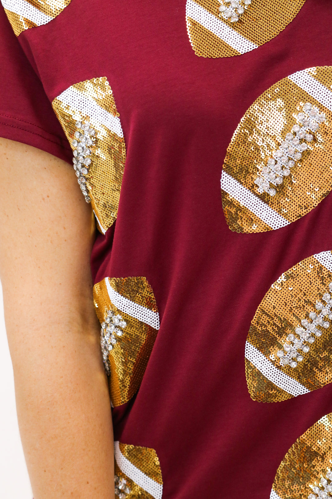 Maroon & Gold Rhinestone Lace Football Tee