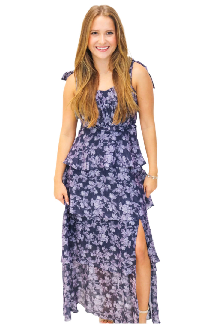 Mellorie Floral Tiered Maxi Dress, Navy Grey Floral