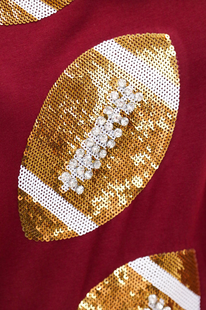 Maroon & Gold Rhinestone Lace Football Tee