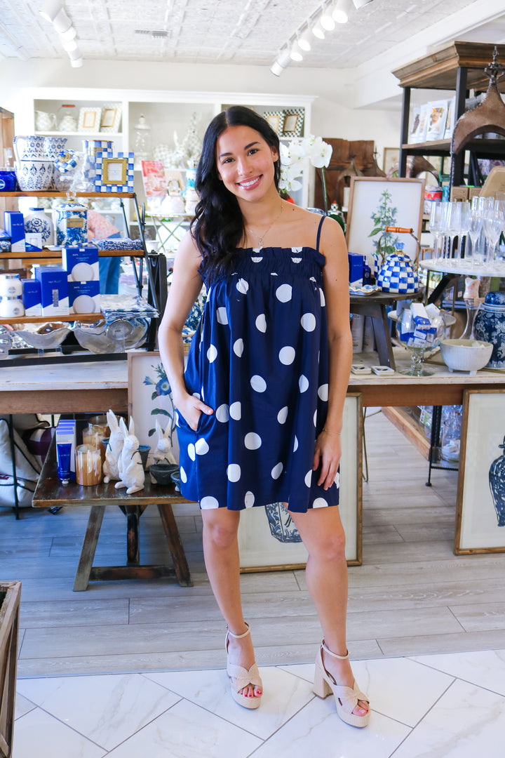 Spotted On Vacay Polka Dot Dress, Navy