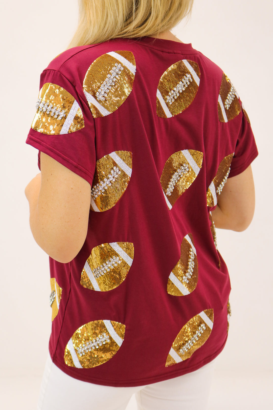 Maroon & Gold Rhinestone Lace Football Tee