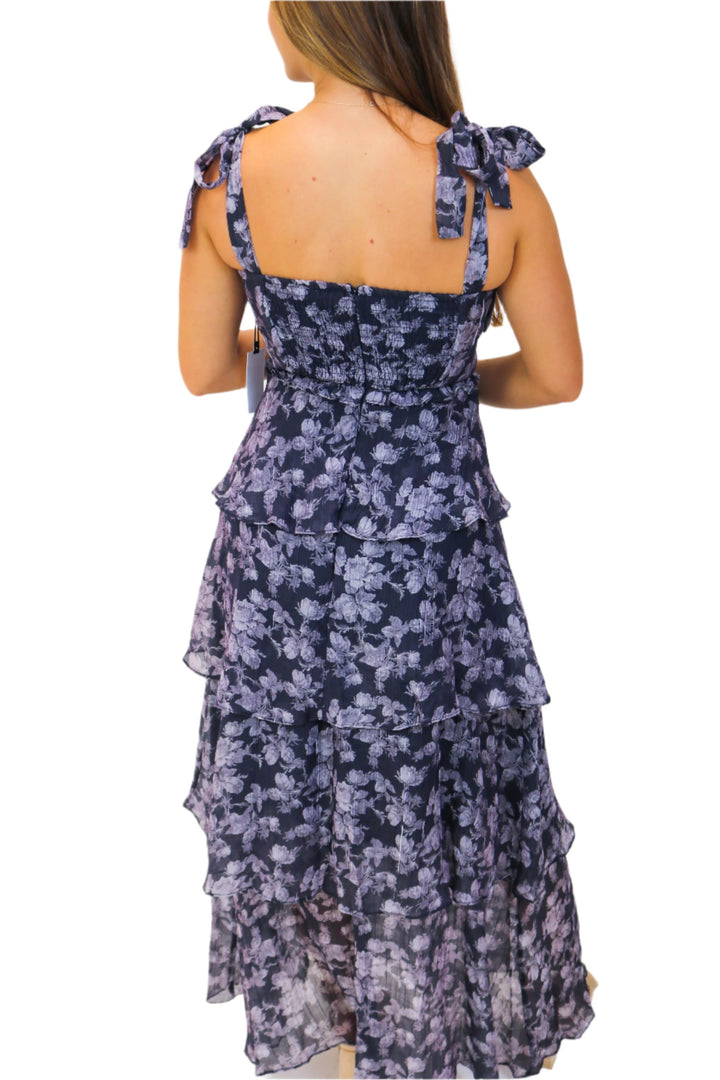 Mellorie Floral Tiered Maxi Dress, Navy Grey Floral