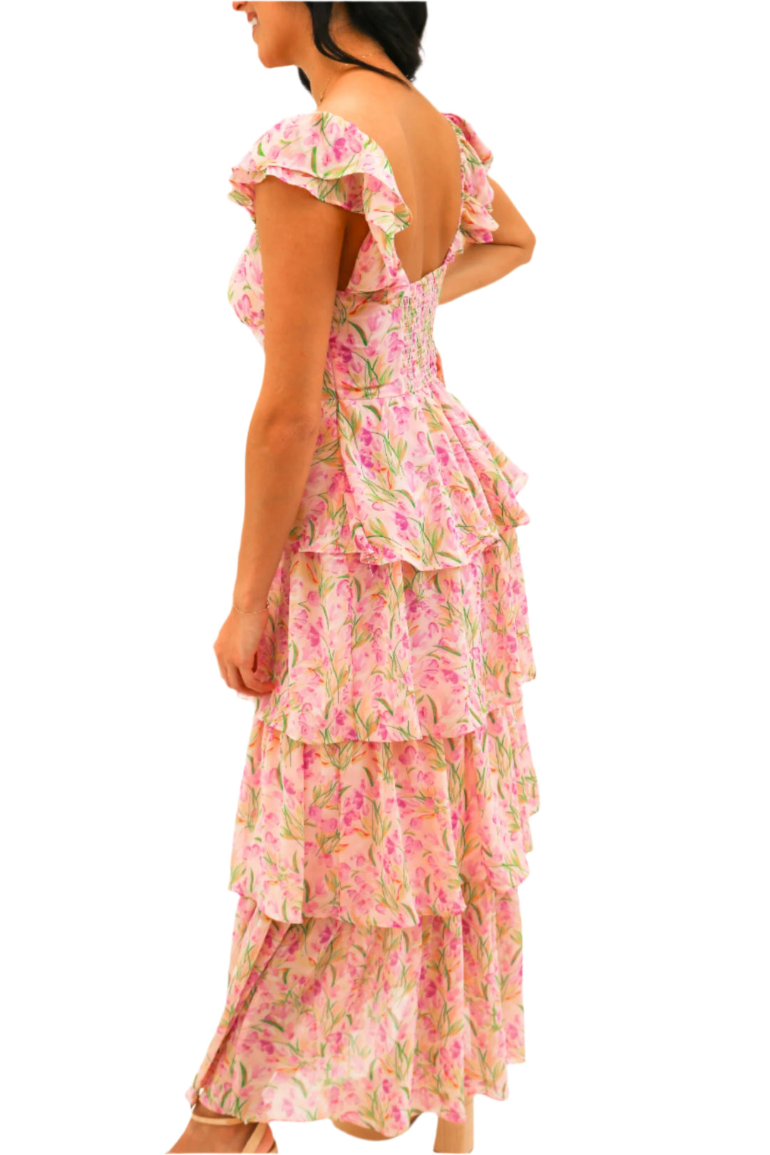 Midsummer Floral Tiered Maxi Dress, Pink Floral