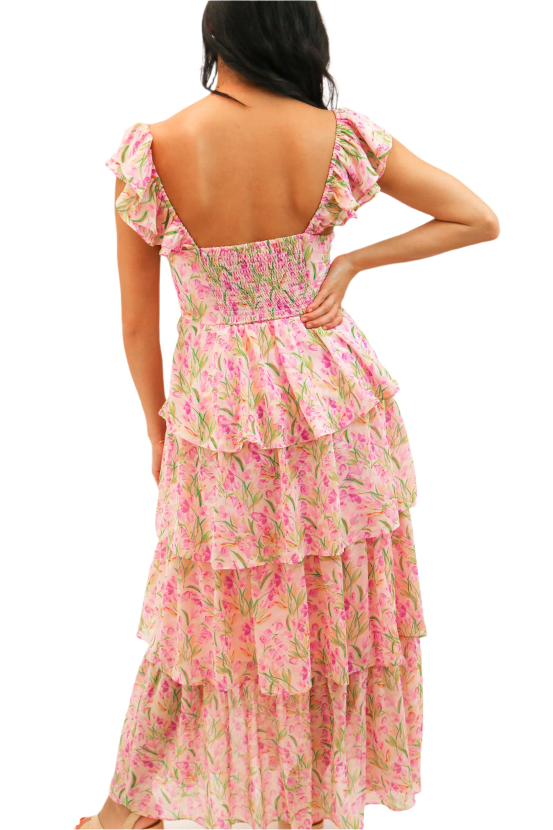 Midsummer Floral Tiered Maxi Dress, Pink Floral