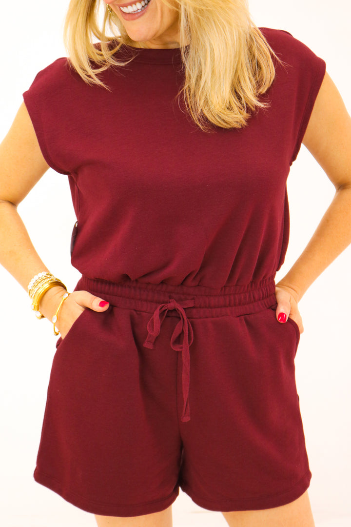 Molly Open Back Romper, Maroon