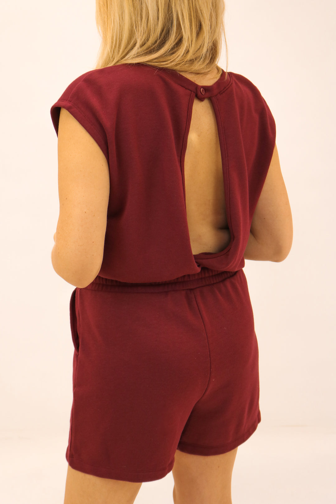 Molly Open Back Romper, Maroon