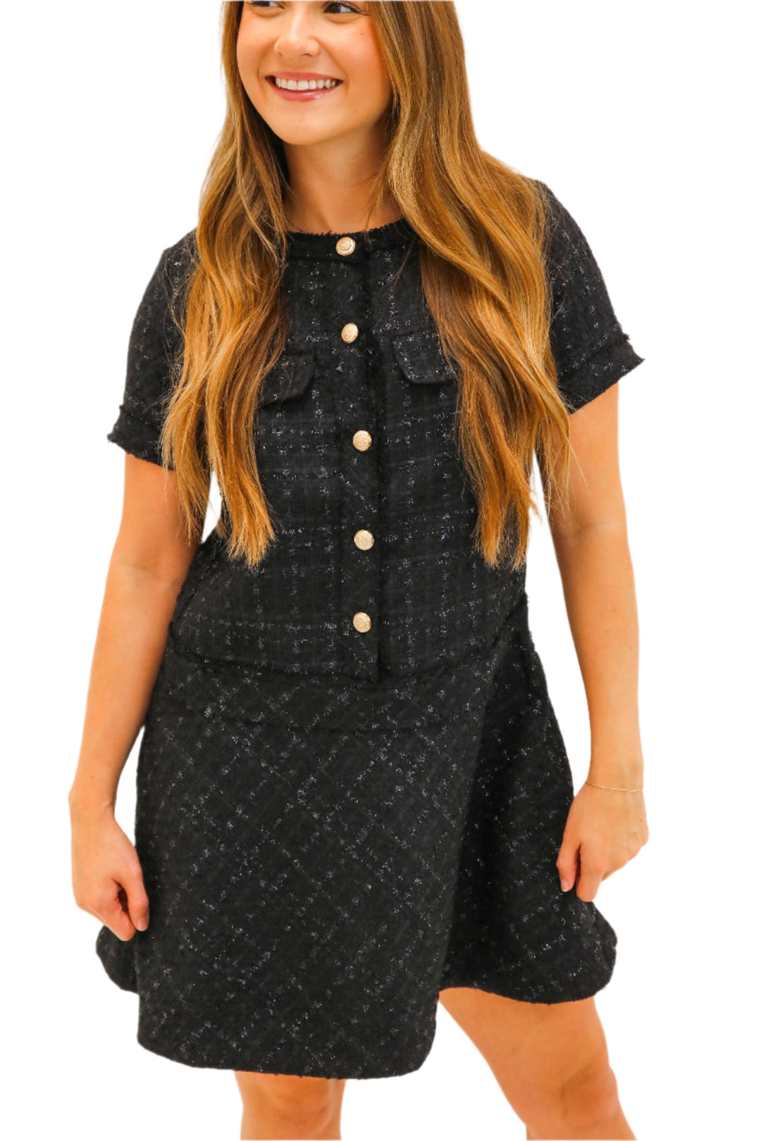 Olivia Tweed Dress, Black