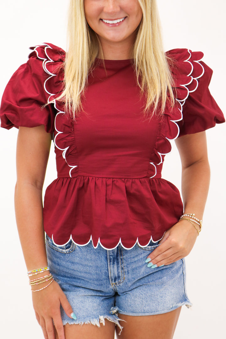 Always Right Peplum Top, Maroon