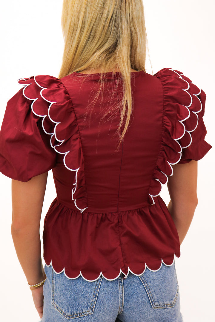 Always Right Peplum Top, Maroon