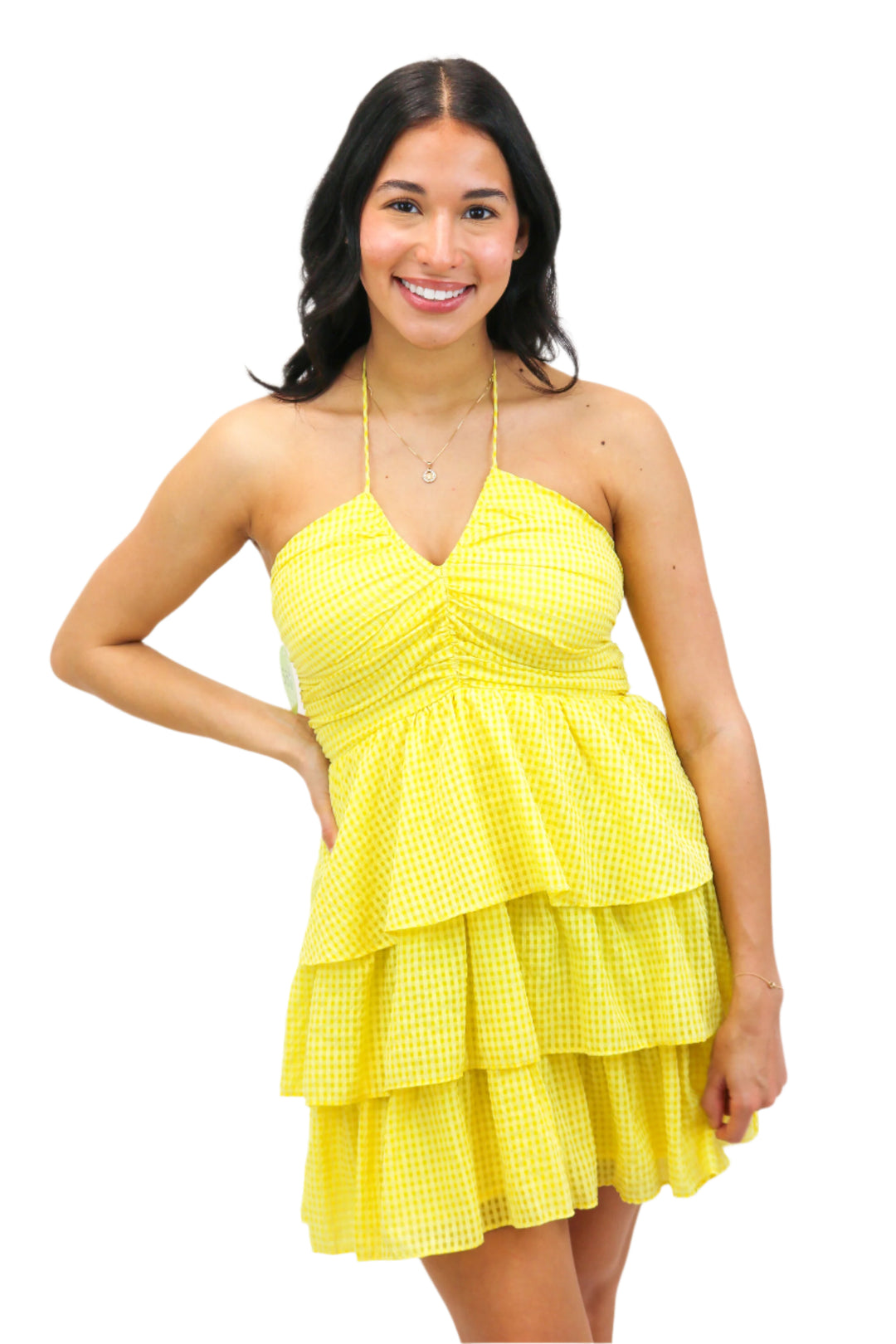 Catching Rays Gingham Halter Dress