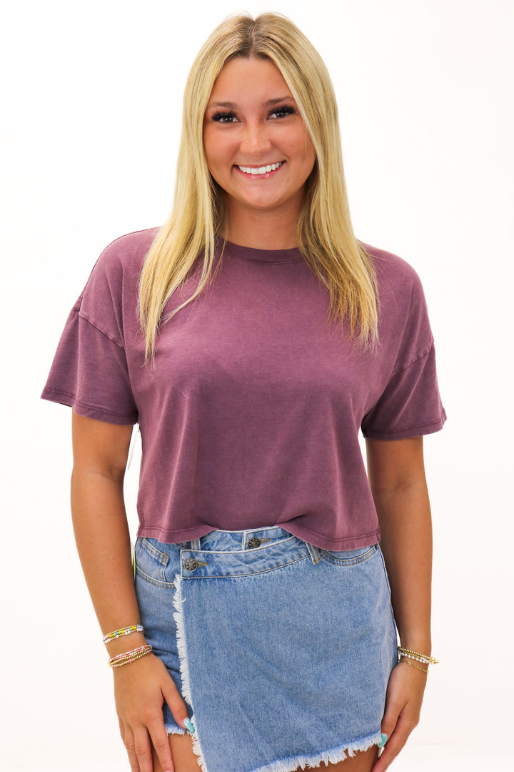 Sway Cropped Tee, Washed Maroon