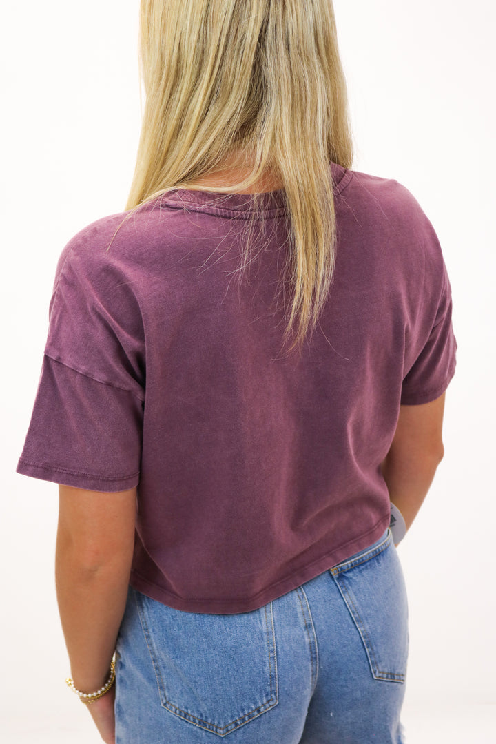 Sway Cropped Tee, Washed Maroon