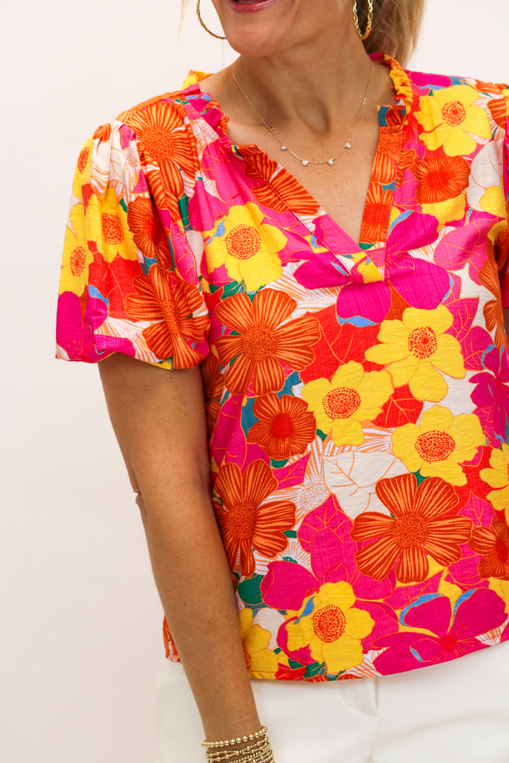 Full Of Adventure Puff Sleeve Floral Top