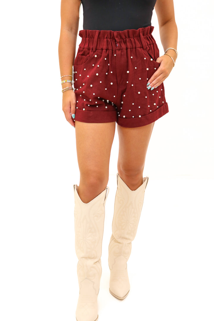 Tailgate All Day Paper Bag Pearl Shorts, Maroon