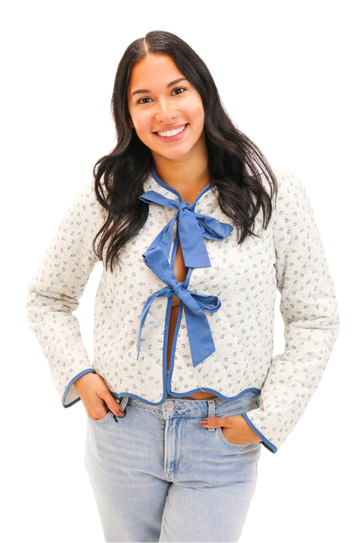 Southern Belle Quilted Jacket, Ivory Blue Floral