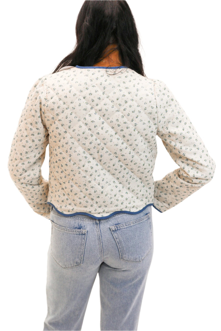 Southern Belle Quilted Jacket, Ivory Blue Floral