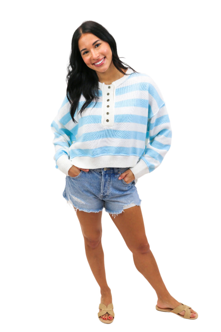 Seize Every Moment Striped Sweater, Blue