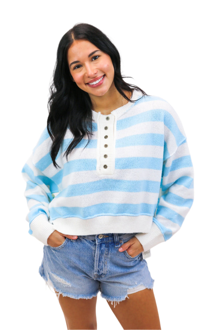 Seize Every Moment Striped Sweater, Blue