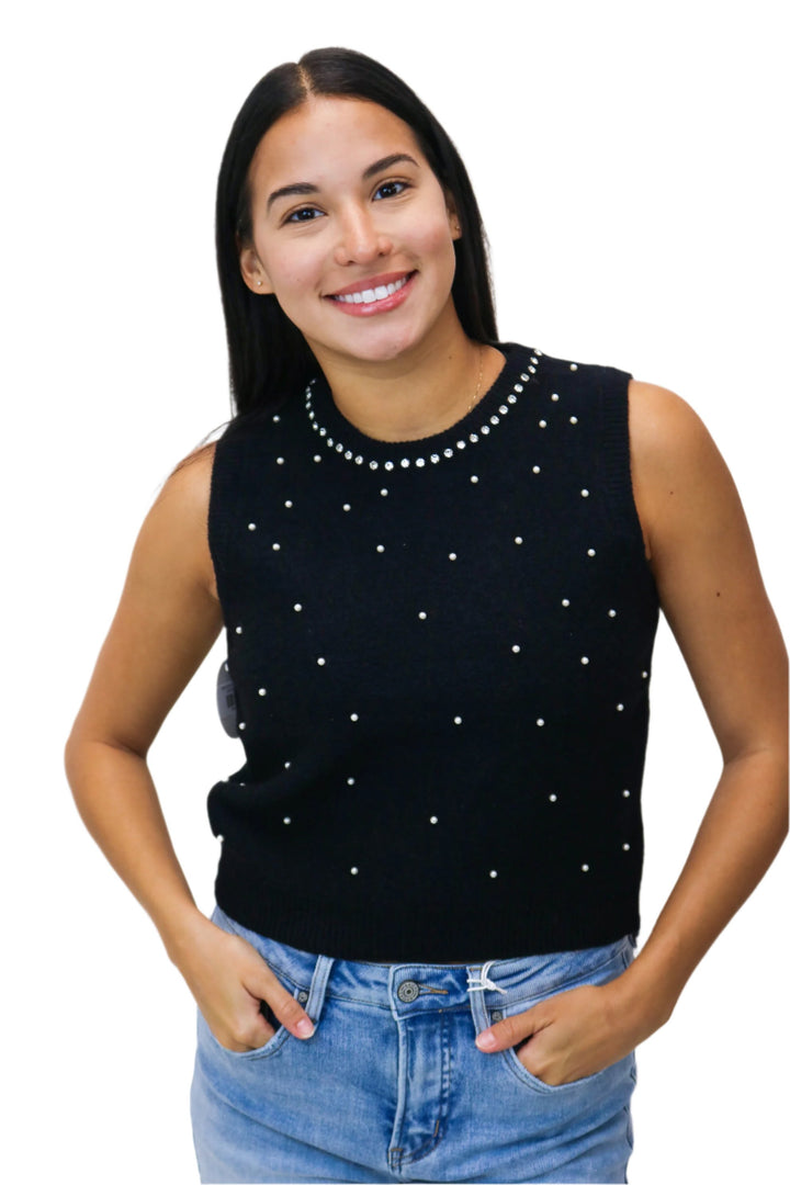 Show Me Off Rhinestone Sweater Top, Black